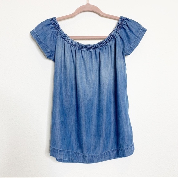 Cloth & Stone Off the Shoulder Chambray Blue Summer Top Blouse Blue Size XS - Picture 2 of 8